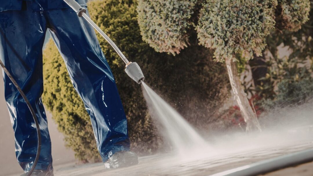 High pressure water stream cleaning paving Cape Town